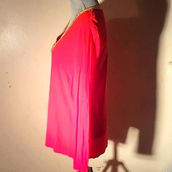 Michael Kors Woman's Long Sleeve Red With Gold Neckline Trim Blouse, Size: M - Picture 6 of 9